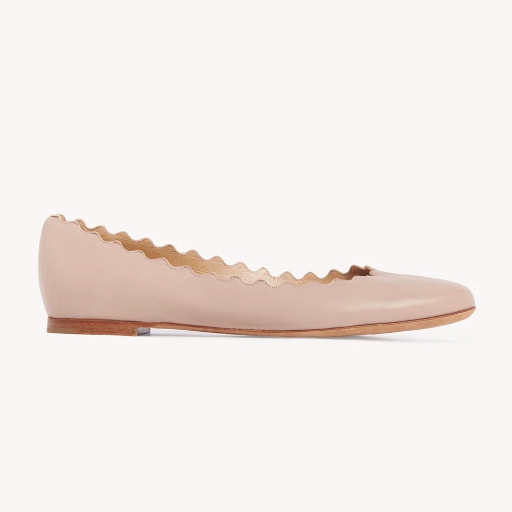Chloe Lauren Ballerina Leather Scalloped Ballet Flats in Beige Size 38 - Picture 9 of 16